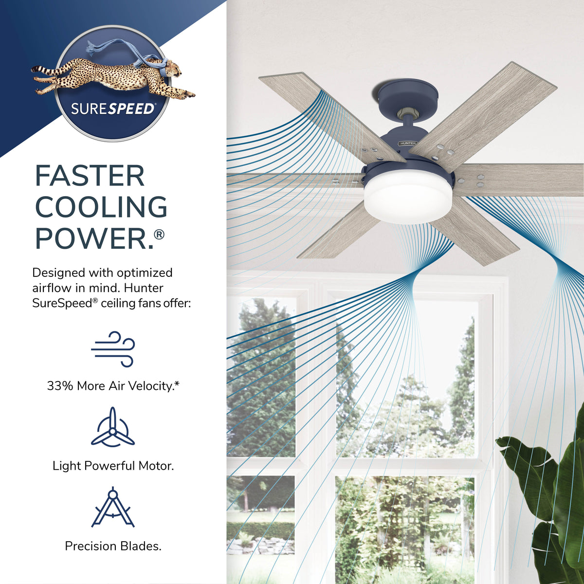 44 inch Pacer Fresh White Ceiling Fan with LED Light Kit and Handheld Remote