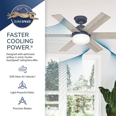 44 inch Pacer Indigo Blue Ceiling Fan with LED Light Kit and Handheld Remote