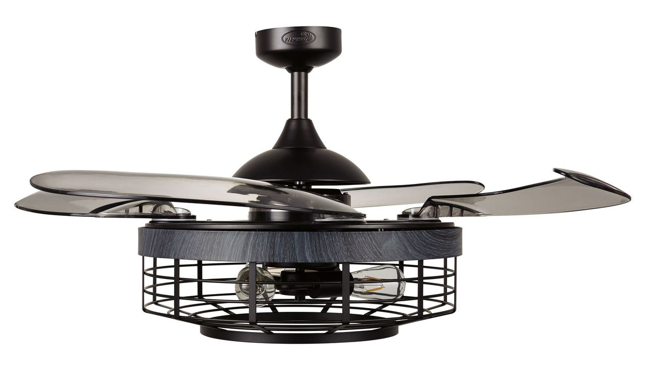 48 Inch Black Koa Retractable Blade Ceiling Fan