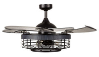 48 Inch Black Koa Retractable Blade Ceiling Fan