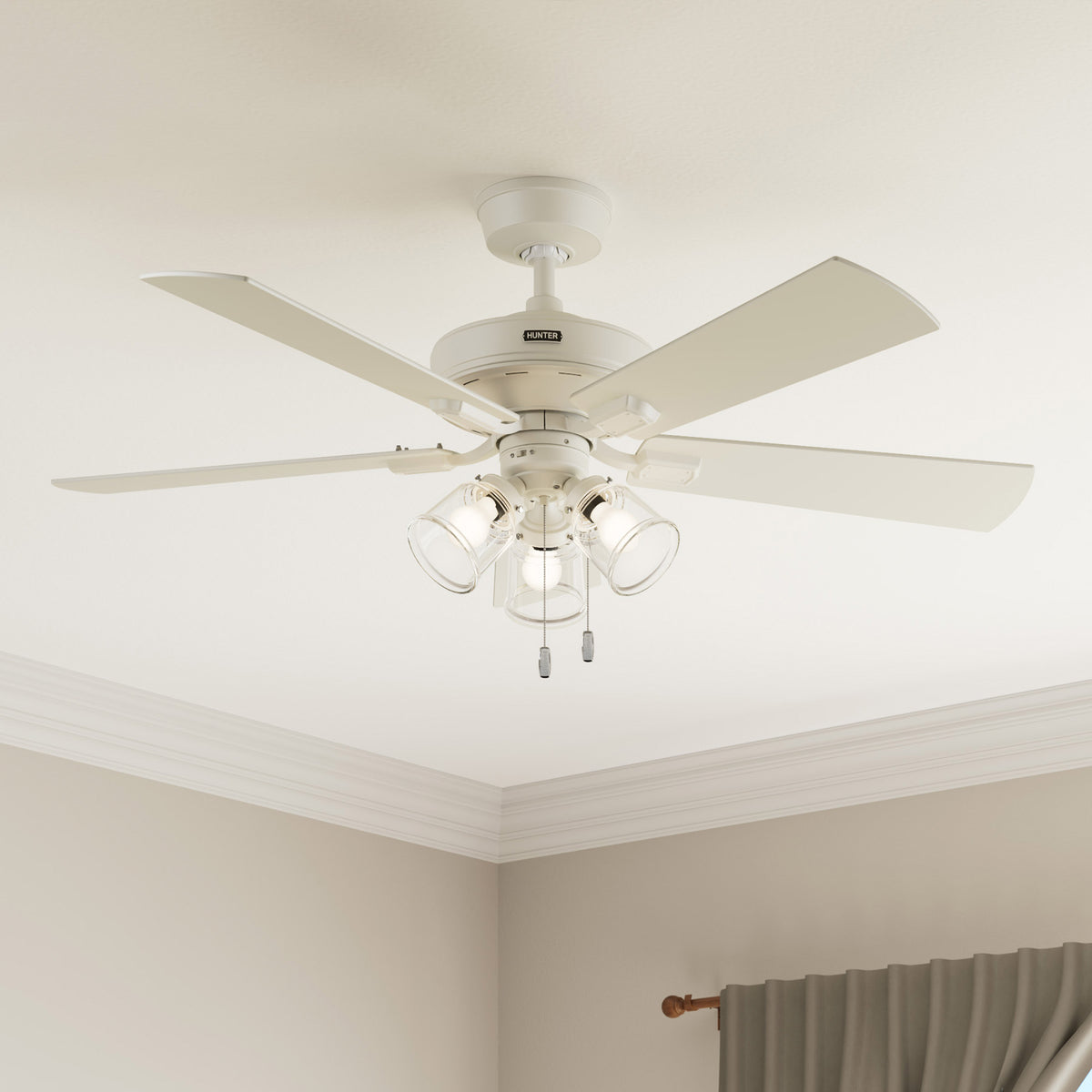 52 inch Crestfield HunterExpress Fresh White Ceiling Fan with LED Light Kit and Pull Chain