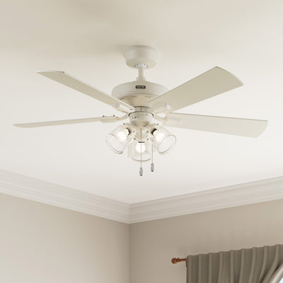 52 inch Crestfield HunterExpress Fresh White Ceiling Fan with LED Light Kit and Pull Chain