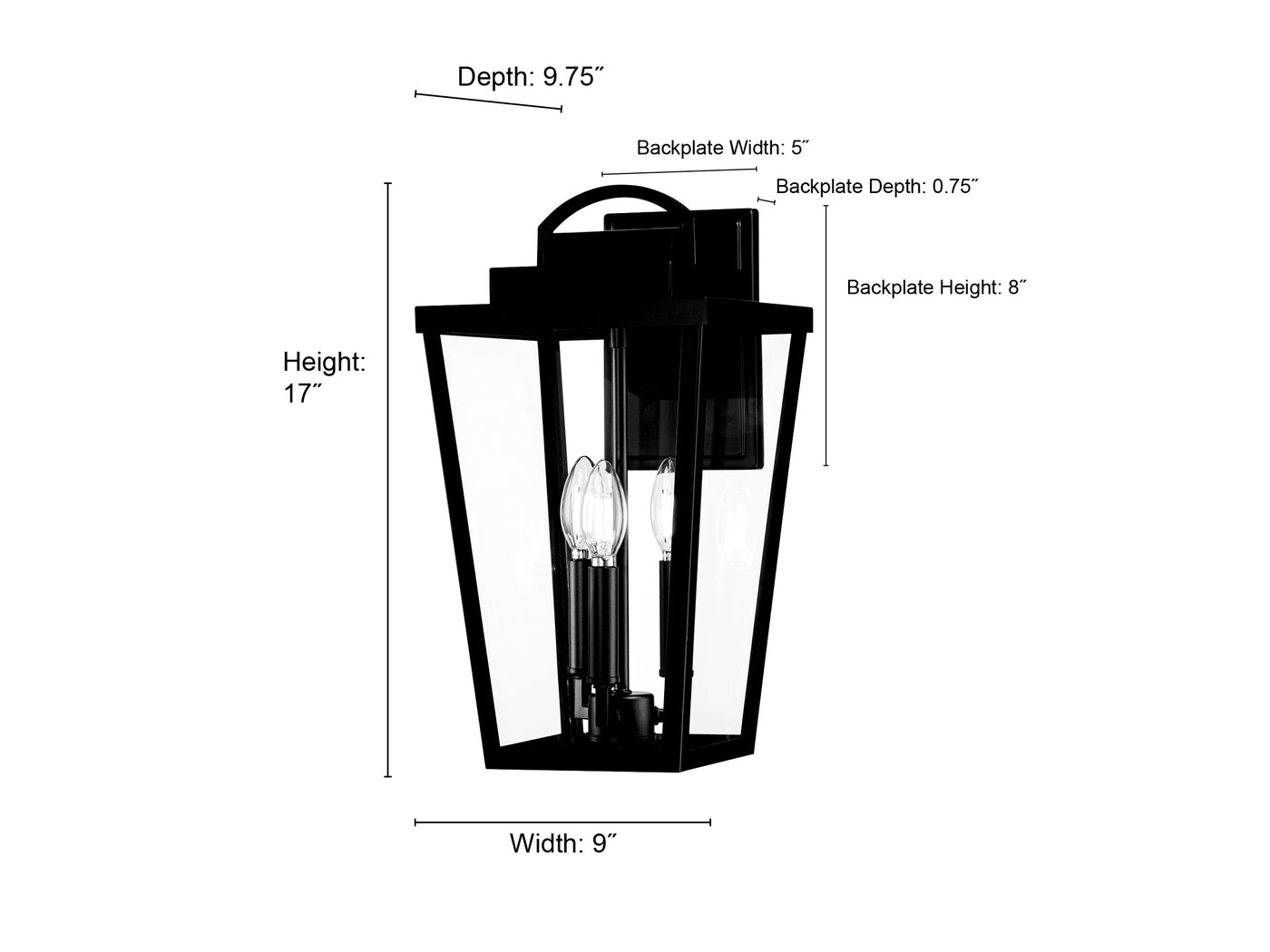 9'' Brenwick Powder Coated Black 3 Light Lantern