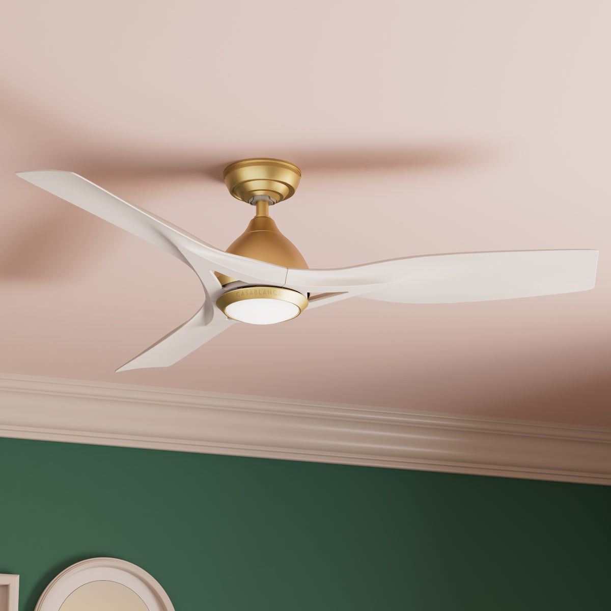 Casablanca 54 inch Elise ENERGY STAR® Alturas Gold Damp Rated Ceiling Fan with LED Light Kit and Wall Control and Handheld Remote