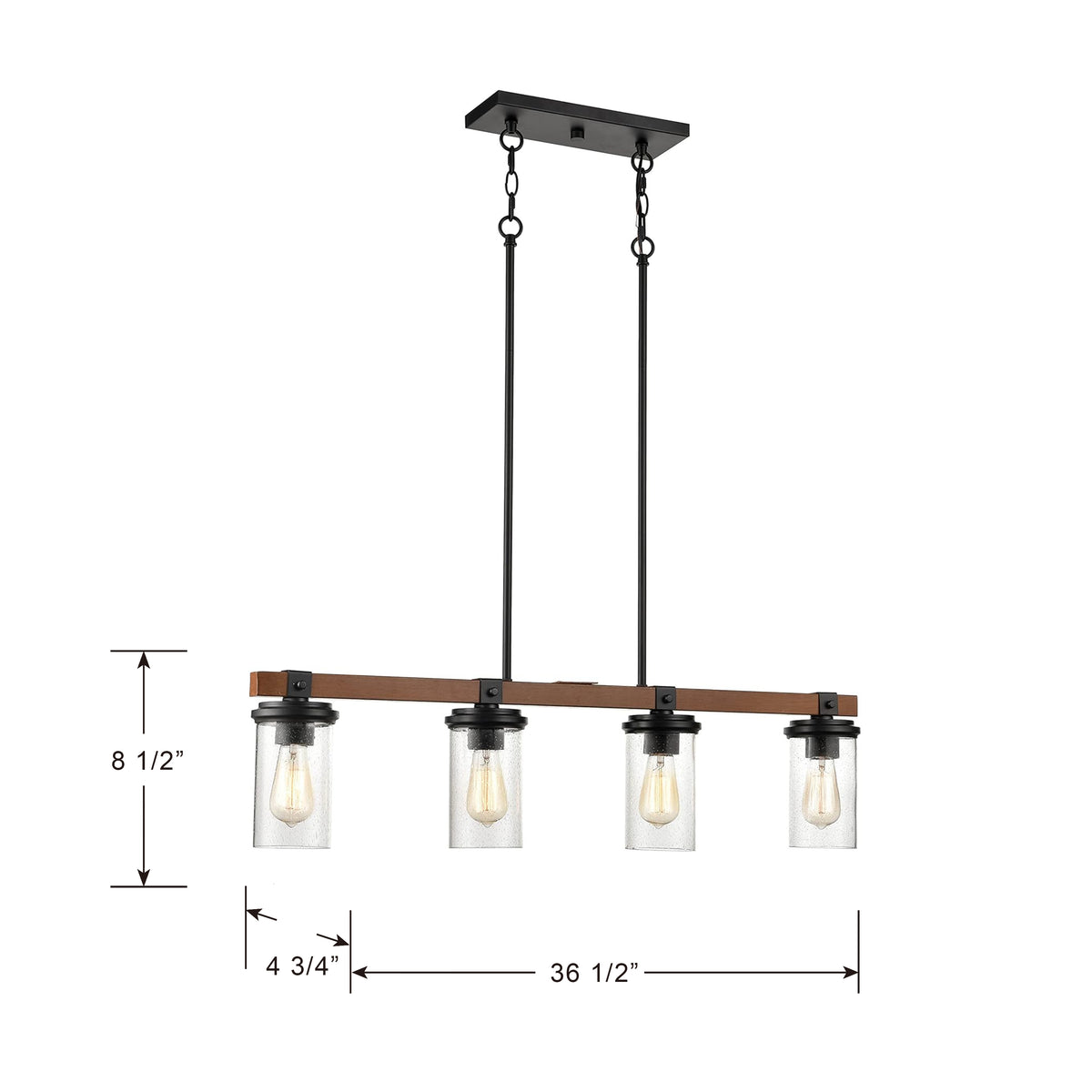 8.5'' Taos Matte Black/Wood Grain 4 Light Linear Chandelier