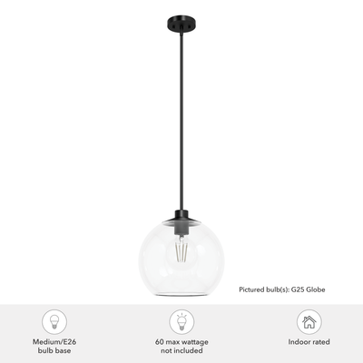 Xidane 14-inch 1-light Matte Black Globe Pendant with Clear Glass