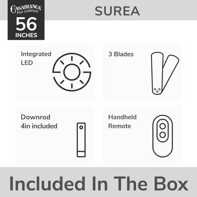 Casablanca 56 inch Surea ENERGY STAR® Fresh White Damp Rated Ceiling Fan with LED Light Kit and Wall Control and Handheld Remote