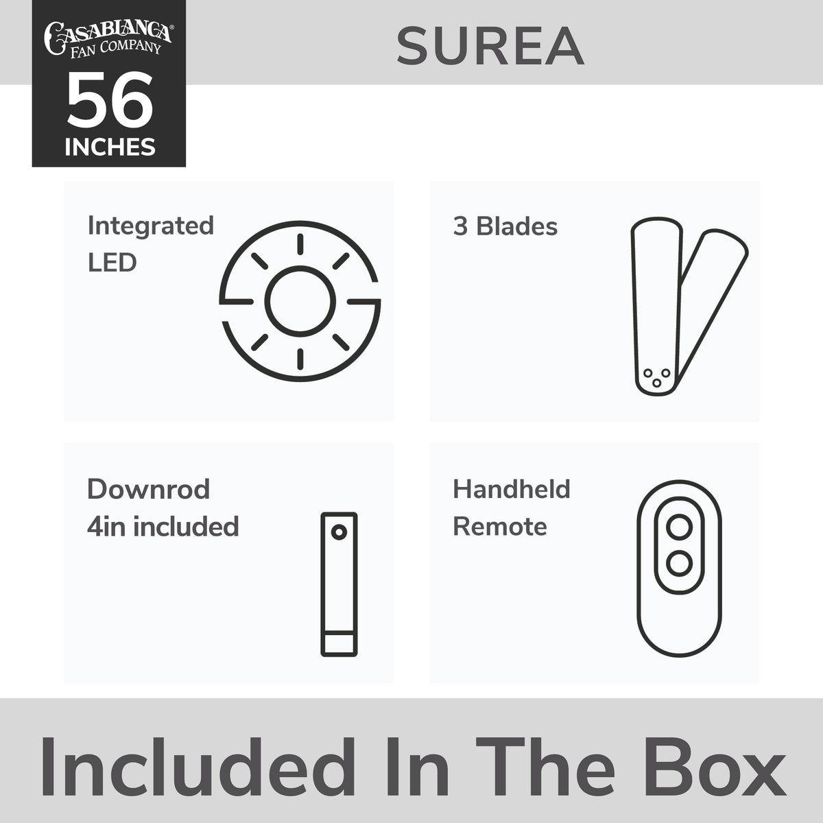 Casablanca 56 inch Surea ENERGY STAR® Fresh White Damp Rated Ceiling Fan with LED Light Kit and Wall Control and Handheld Remote