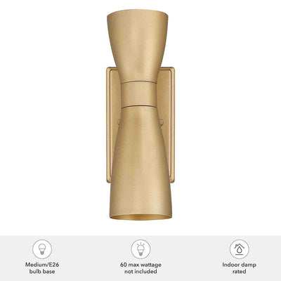 Zola 13.5-inch 2-light Luxe Gold Wall Sconce with Flat Matte Black Metal Shade