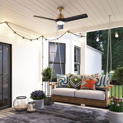 52 inch Aeronaut Wi-Fi ENERGY STAR® Luxe Gold Damp Rated Ceiling Fan with LED Light Kit and Handheld Remote