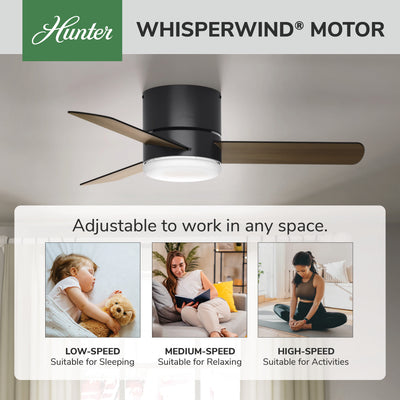 44 inch Minimus Matte Black Low Profile Ceiling Fan with LED Light Kit and Handheld Remote