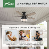52 inch Mill Valley Matte Black Low Profile Damp Rated Ceiling Fan with LED Light Kit and Pull Chain