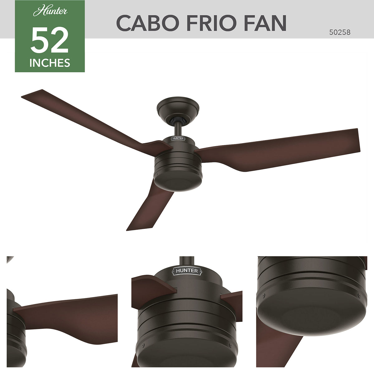 52 inch Cabo Frio New Bronze Damp Rated Ceiling Fan and Wall Control