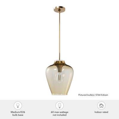 Vidria 12-inch 1-light Alturas Gold Pendant with Amber Iridescent Glass