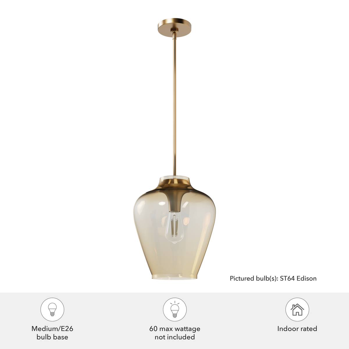 Vidria 12-inch 1-light Alturas Gold Pendant with Amber Iridescent Glass