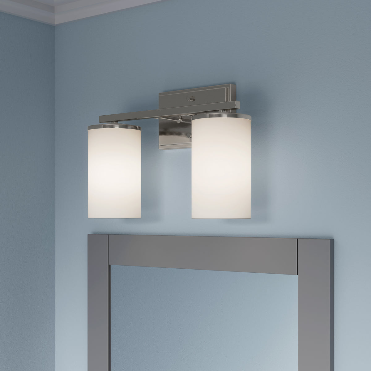 14-inch Verlana Brushed Nickel 2-Light Etched White Glass Bathroom Vanity Light