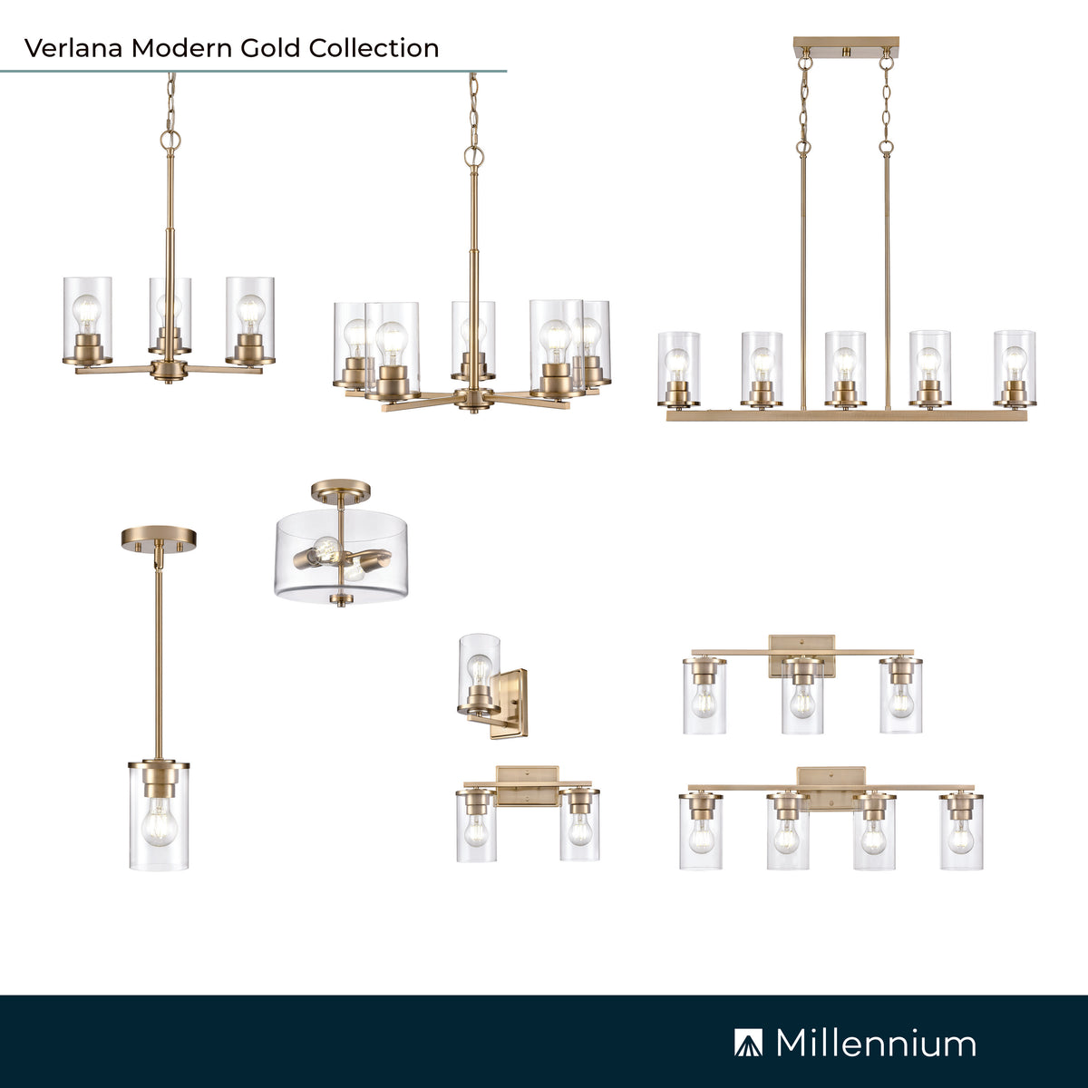 22-inch Verlana Modern Gold 3-Light Clear Glass Bathroom Vanity Light