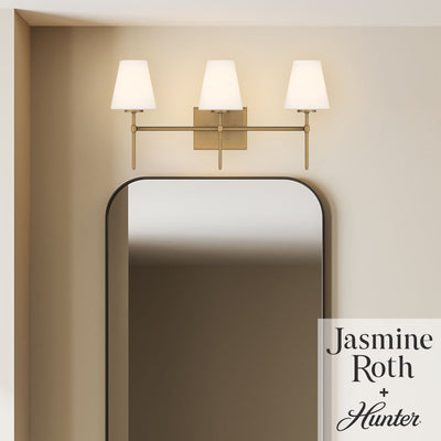 Camelia Stem 24-inch 3-light Luxe Gold and Cased White Glass Vanity Light with Cased White Glass