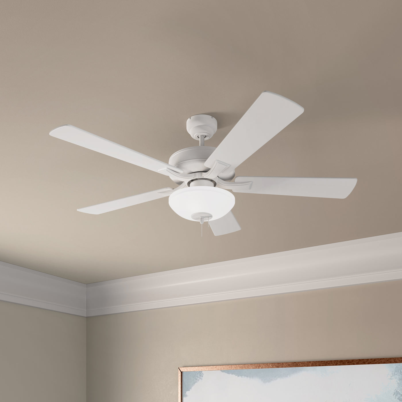 52 Inch Galeson AC Matte White Indoor Ceiling Fan 5-Blade 2 Lights Reversible
