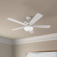 52 Inch Galeson AC Matte White Indoor Ceiling Fan 5-Blade 2 Lights Reversible