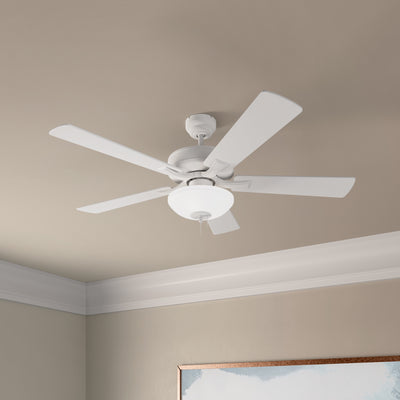 52 Inch Galeson AC Matte White Indoor Ceiling Fan 5-Blade 2 Lights Reversible