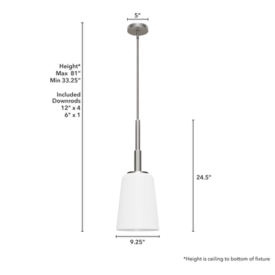 Nolita 9.25-inch 1-light Brushed Nickel Pendant with Cased White Glass