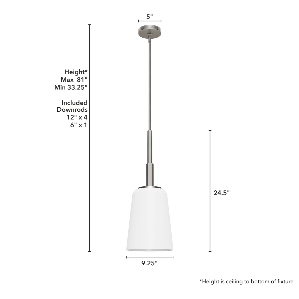 Nolita 9.25-inch 1-light Brushed Nickel Pendant with Cased White Glass
