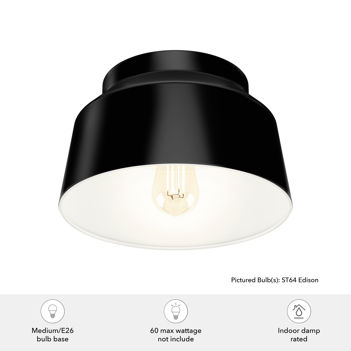Cranbrook 11.5-inch 1-light Matte Black Flush Mount Ceiling Light with Metal Shade