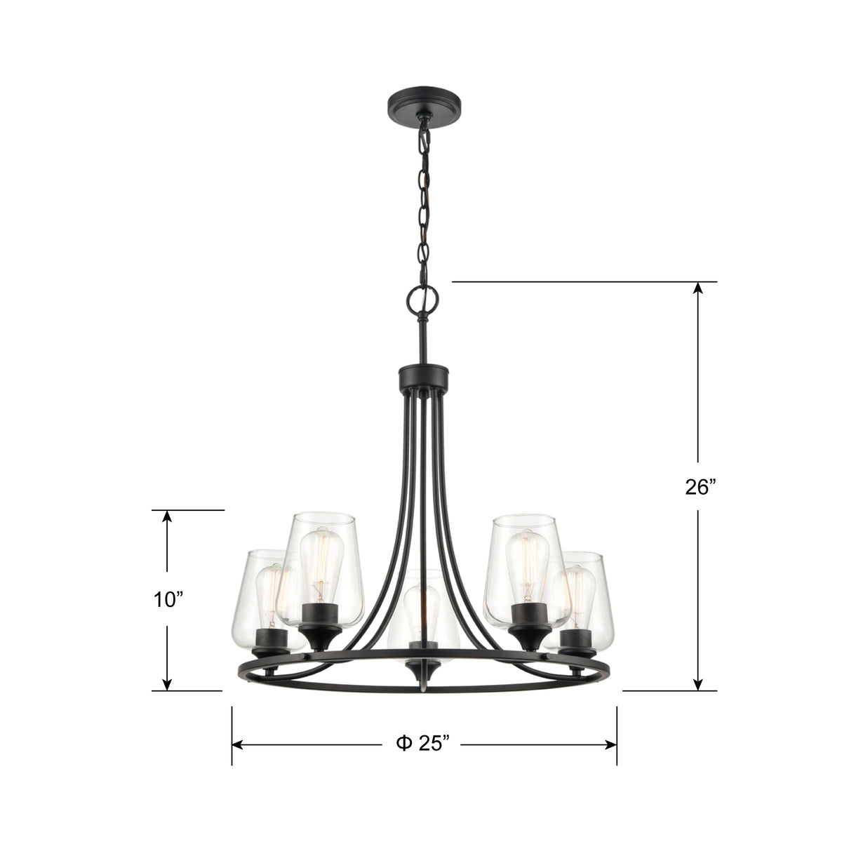 25'' Ashford Matte Black 5 Light Chandelier