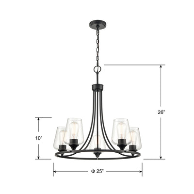 25'' Ashford Matte Black 5 Light Chandelier