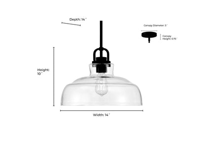 10'' Clarien Matte Black 1 Light Pendant