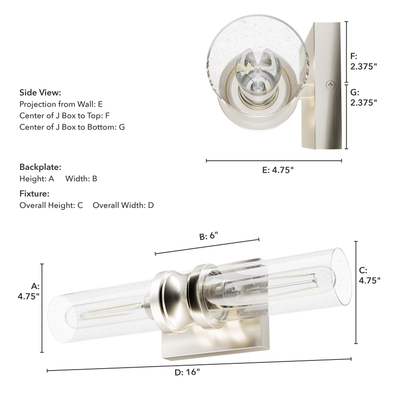 Lenlock 16-inch 2-light Brushed Nickel Vanity Light with Seeded Glass