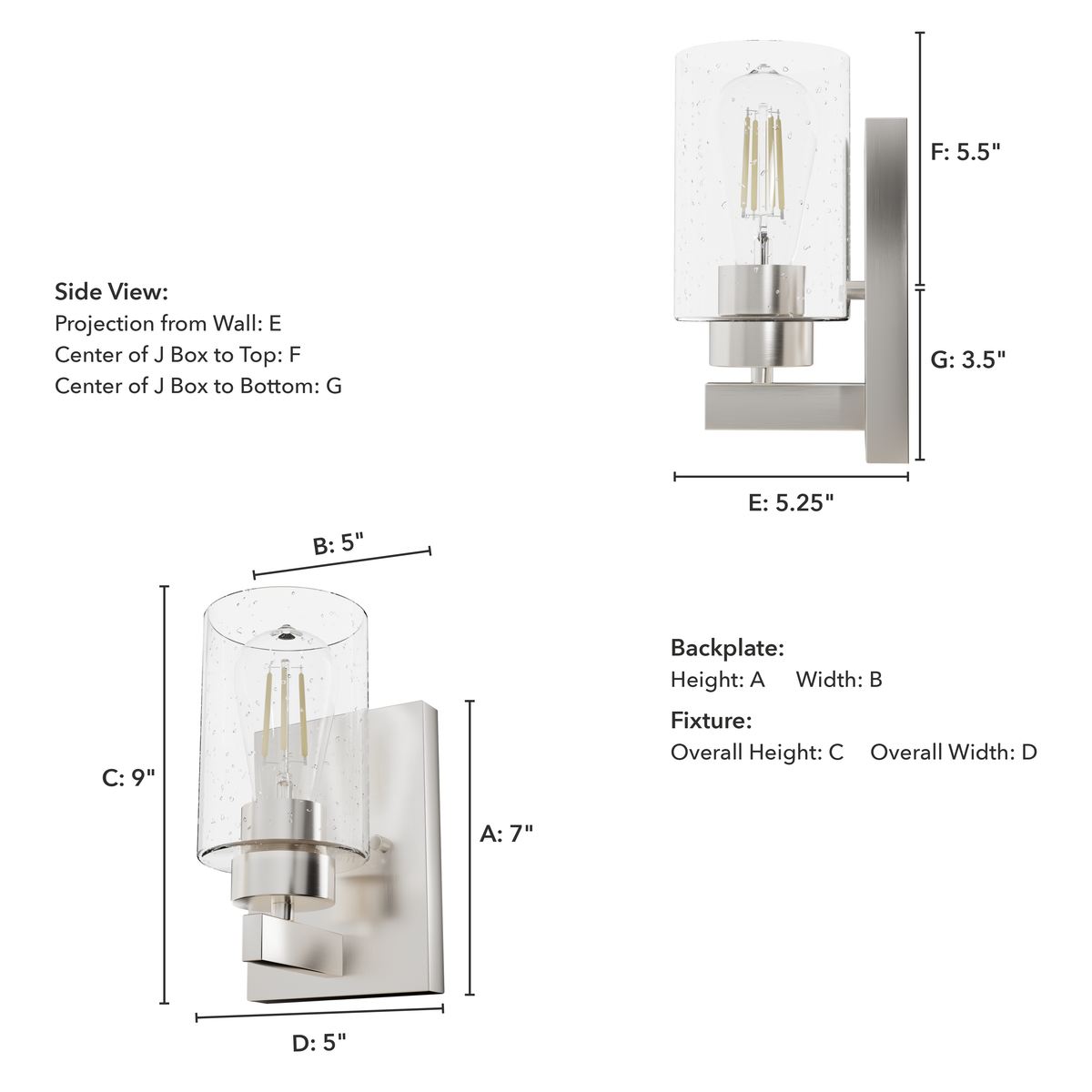 Hartland 9-inch 1-light Brushed Nickel Wall Sconce with Seeded Glass