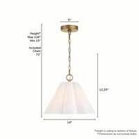 Isabella Scalloped 14-inch 1-light Luxe Gold and Off White Linen Pendant with White Linen Fabric Shade