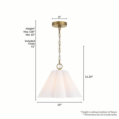 Isabella Scalloped 14-inch 1-light Luxe Gold and Off White Linen Pendant with White Linen Fabric Shade