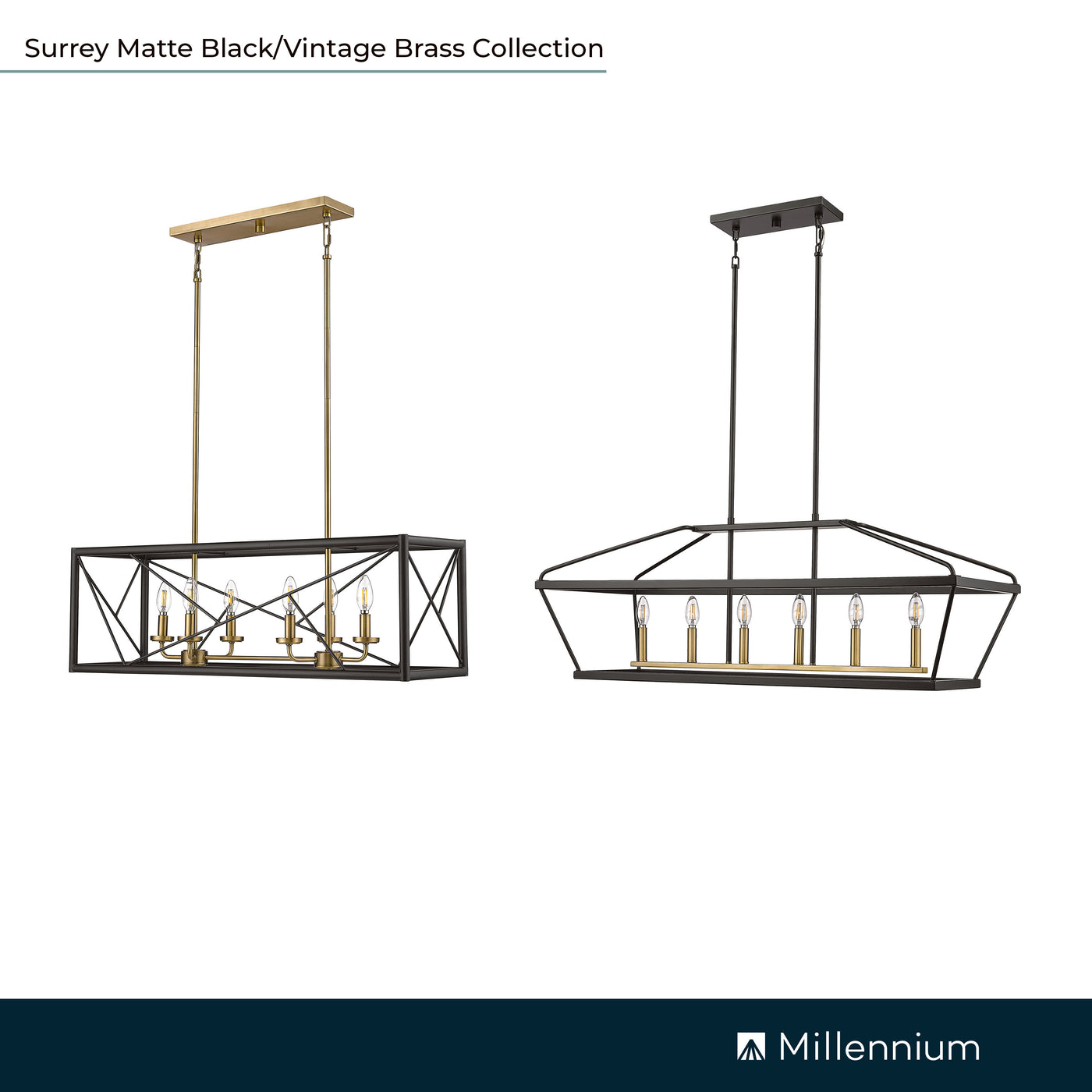 11'' Surrey Matte Black/Vintage Brass 6 Light Linear Chandelier