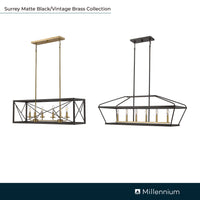 11'' Surrey Matte Black/Vintage Brass 6 Light Linear Chandelier