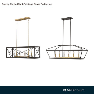 11'' Surrey Matte Black/Vintage Brass 6 Light Linear Chandelier