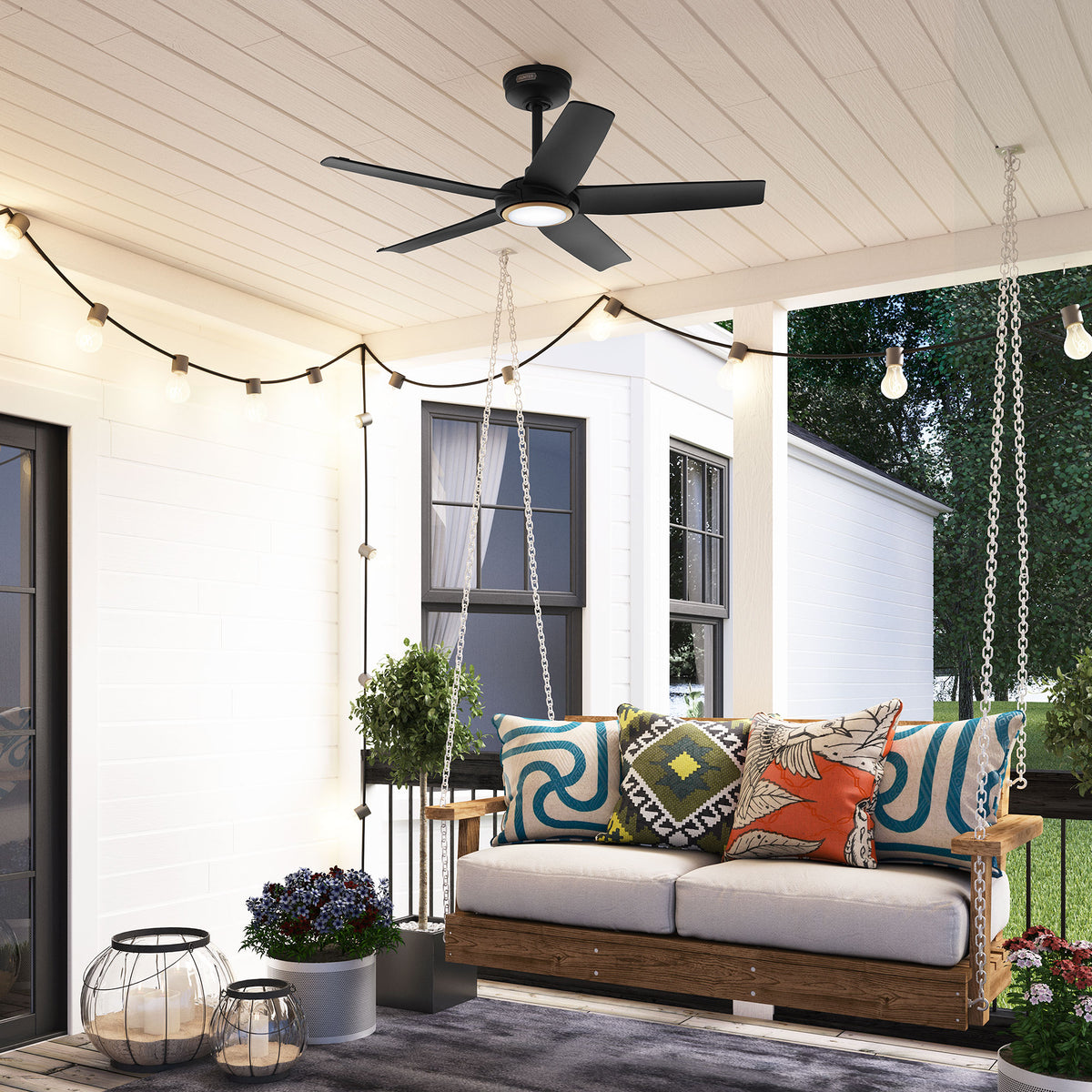 44 inch Zentech Wi-Fi ENERGY STAR® Matte Black Damp Rated Ceiling Fan with LED Light Kit and Handheld