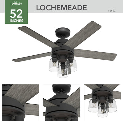 52 inch Lochemeade Matte Black Ceiling Fan with LED Light Kit and Handheld Remote