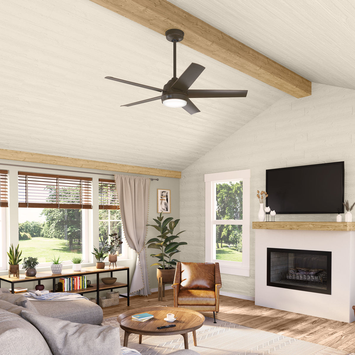 52 inch Skyflow Matte Bronze WeatherMax Indoor / Outdoor Ceiling Fan with LED Light Kit and Wall Control