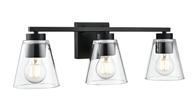 22-inch Strayhan Matte Black 3-Light Clear Glass Bathroom Vanity Light