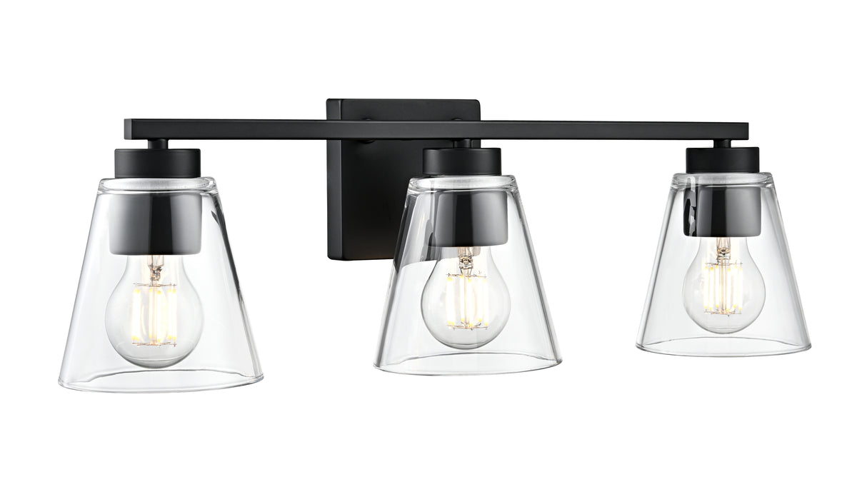 22-inch Strayhan Matte Black 3-Light Clear Glass Bathroom Vanity Light
