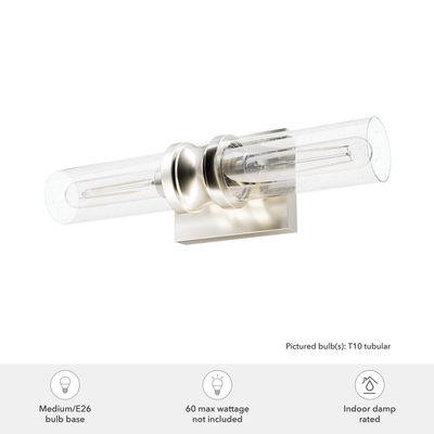 Lenlock 16-inch 2-light Brushed Nickel Vanity Light with Seeded Glass