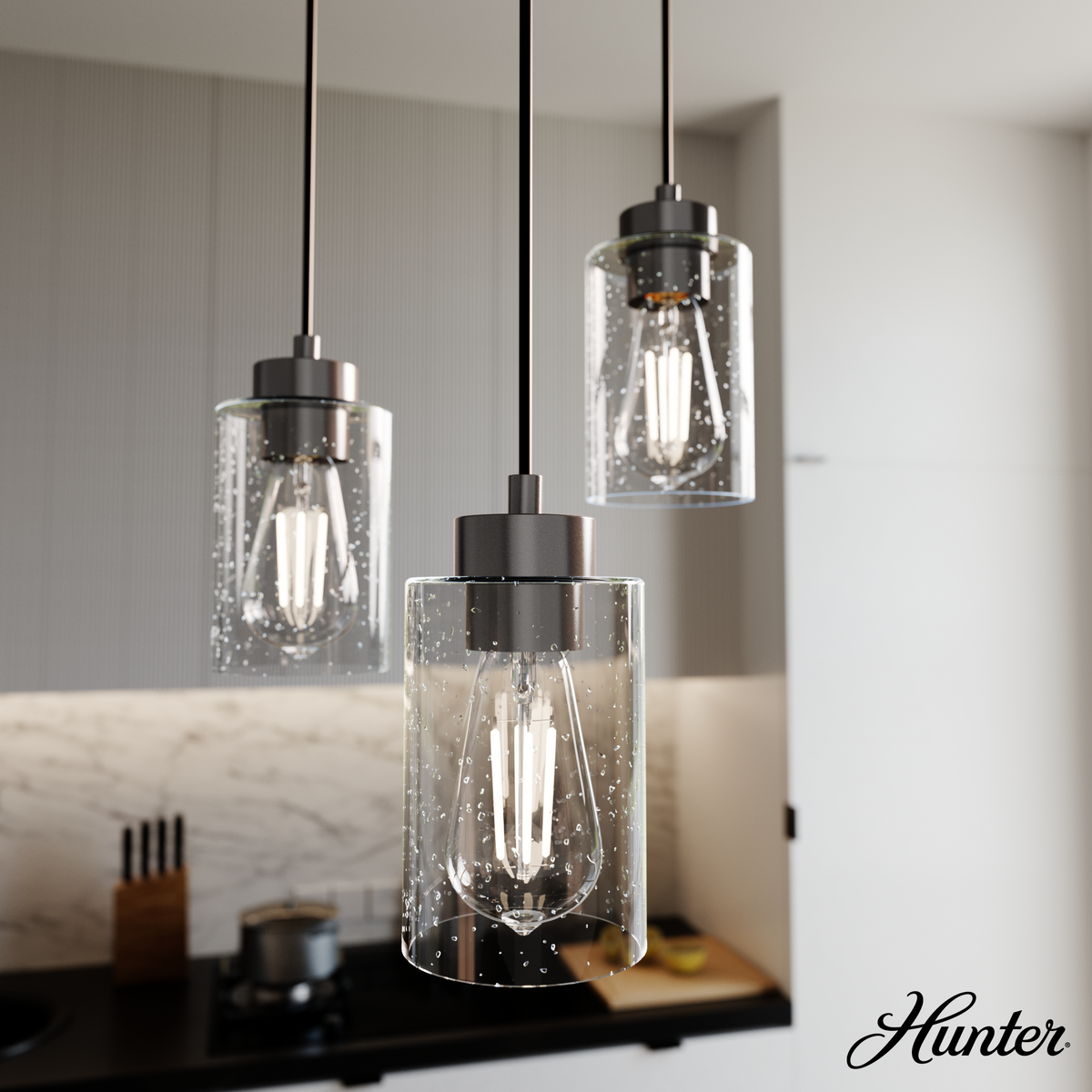 Hartland 13.75-inch 3-light Noble Bronze Round Pendant Cluster with Seeded Glass