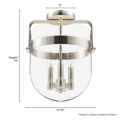 Karloff 11.75-inch 3-light Alturas Gold Semi-Flush Mount with Clear Glass