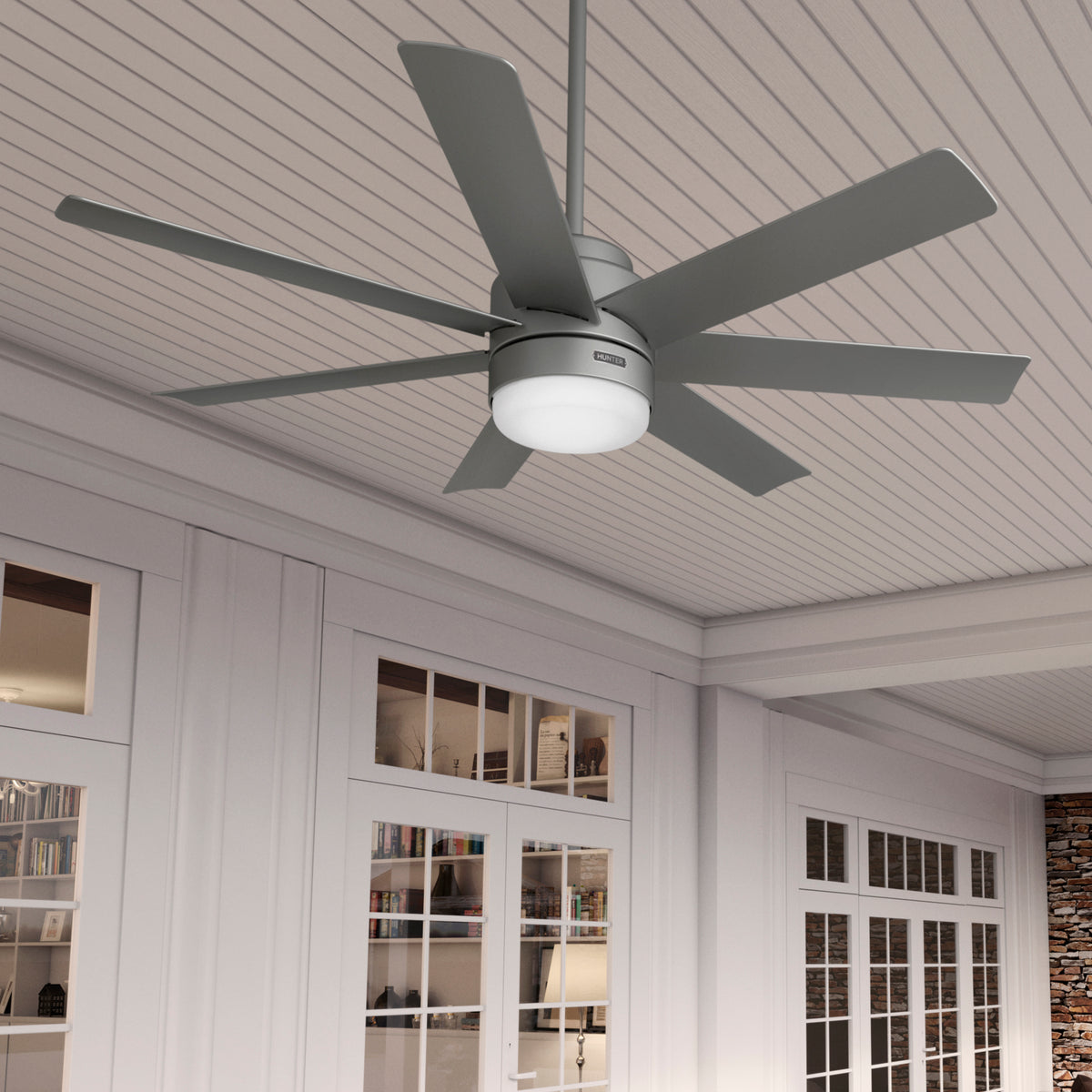 52 inch Brazos ENERGY STAR® Matte Silver Damp Rated Ceiling Fan with LED Light Kit and Handheld Remote
