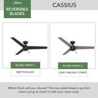 52 inch Cassius Matte Black Damp Rated Ceiling Fan and Pull Chain
