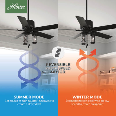 52 inch Lawndale Matte Black Damp Rated Ceiling Fan with LED Light Kit and Pull Chain