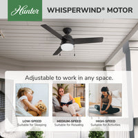 52 inch Aker Matte Black Damp Rated Ceiling Fan with LED Light Kit and Pull Chain